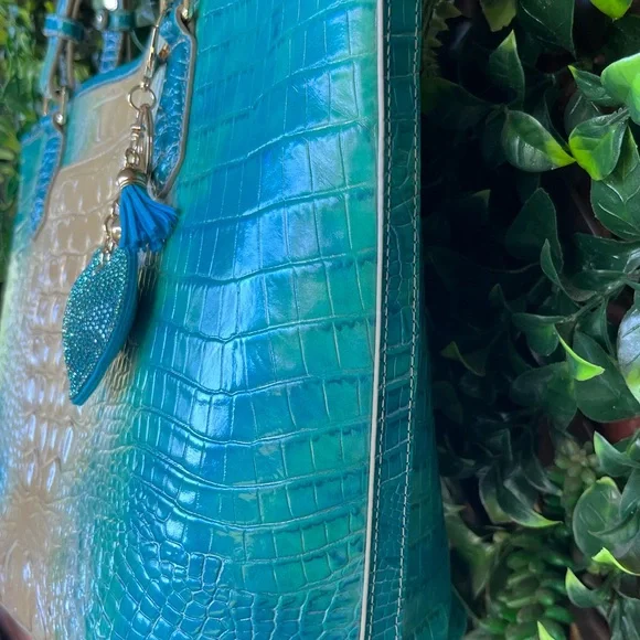 Brahmin Teal to Cream Ombre Croc-Embossed Tote with Dust bag and incert - Picture 11 of 16